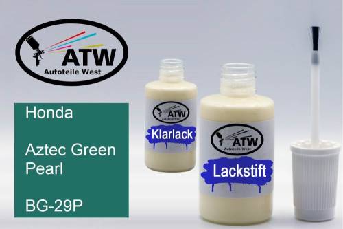 Honda, Aztec Green Pearl, BG-29P: 20ml Lackstift + 20ml Klarlack - Set, von ATW Autoteile West.